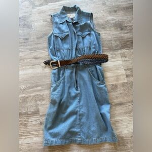 Vintage 100% cotton belted “denim” dress